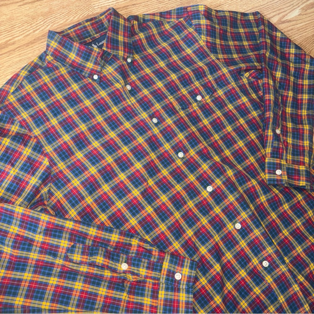 Ralph Lauren Polo Shirt Men's Size Medium Classic Fit Plaid Western Design Shirt
